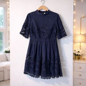 ✨ Free People Amelie Dress Navy Lace Mini Dress Size S